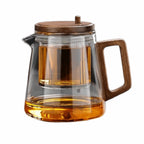 Creative Tea separation Glass Teapot Heat Resistant 650ML Lazy Kungfu Drip Teapot Tea Water Separation with Wooden Handle