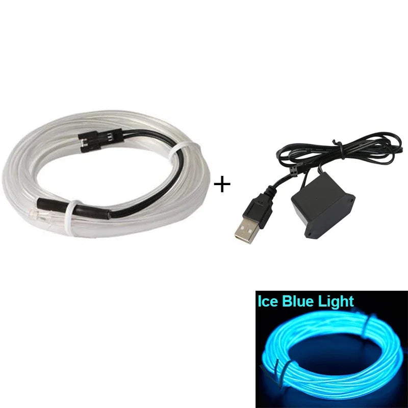 5m Car Interior Accessories Atmosphere Lamp Cold Light Line with USB DIY Decorative Dashboard Console Auto LED Ambient Lights