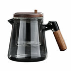 Creative Tea separation Glass Teapot Heat Resistant 650ML Lazy Kungfu Drip Teapot Tea Water Separation with Wooden Handle
