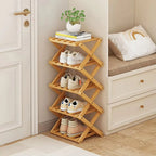 Folding Bamboo Shoe Rack, Multi-Layer Narrow Space Saving Storage Organizer No-Installation Required Shoe Shelf for Small Spaces