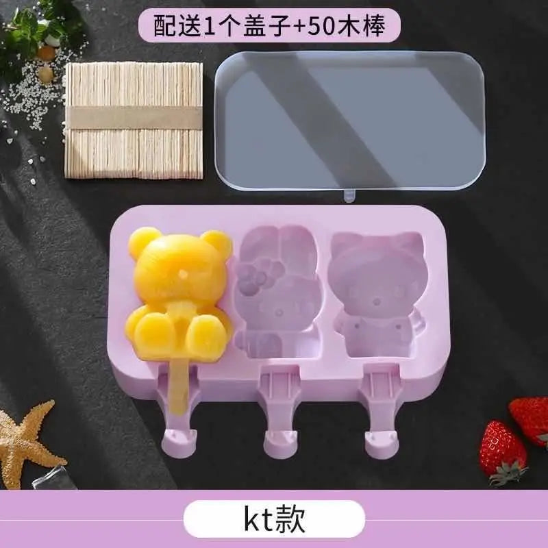 2pc Silicone Ice Cream Mold Popsicle Siamese Molds with Lid DIY Homemade Ice Lolly Mold Cartoon Cute  Handmade Kitchen Tools
