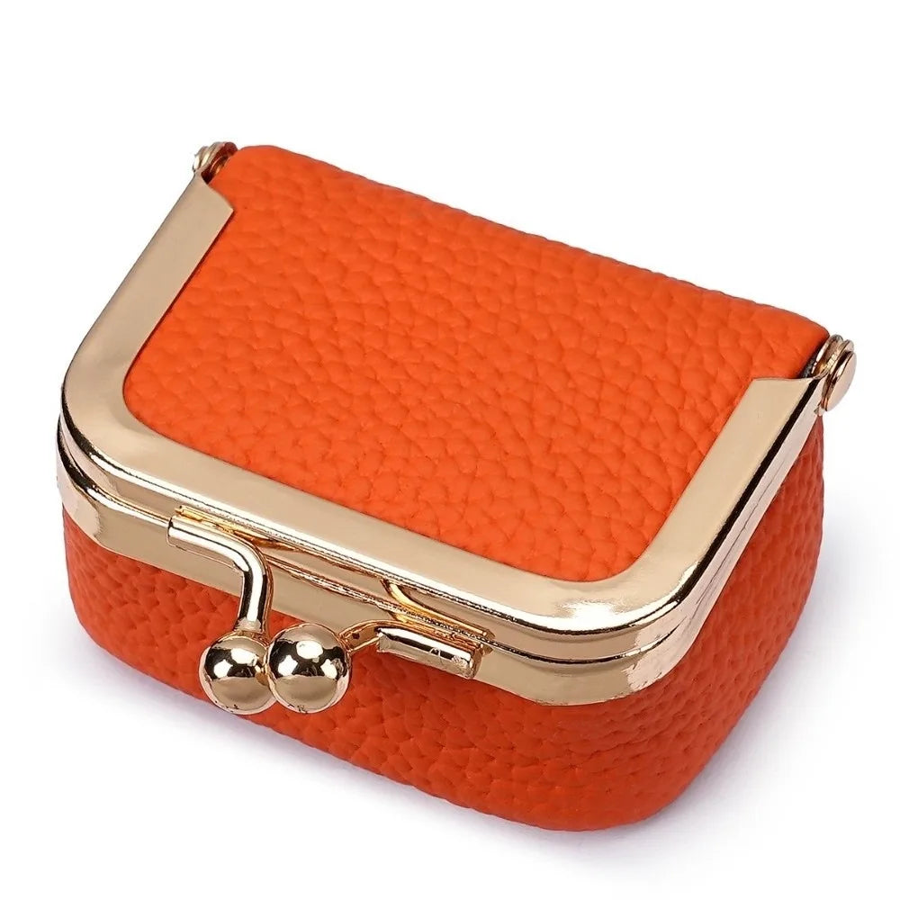 Wallet Genuine Leather Kiss Lock Coin Purse Solid Color Square Leather Jewelry Bag Multifunctional Mini Small Item Bag Earrings