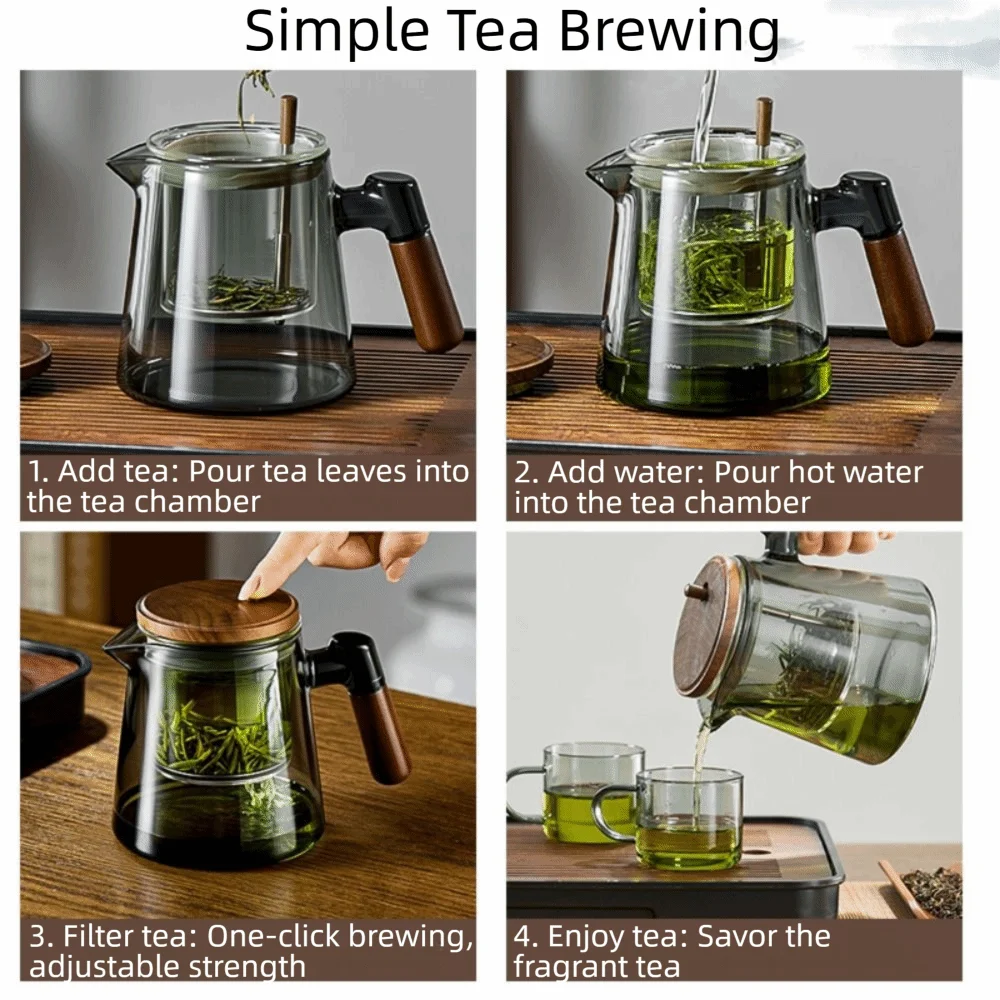 Creative Tea separation Glass Teapot Heat Resistant 650ML Lazy Kungfu Drip Teapot Tea Water Separation with Wooden Handle