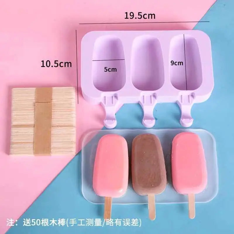 2pc Silicone Ice Cream Mold Popsicle Siamese Molds with Lid DIY Homemade Ice Lolly Mold Cartoon Cute  Handmade Kitchen Tools