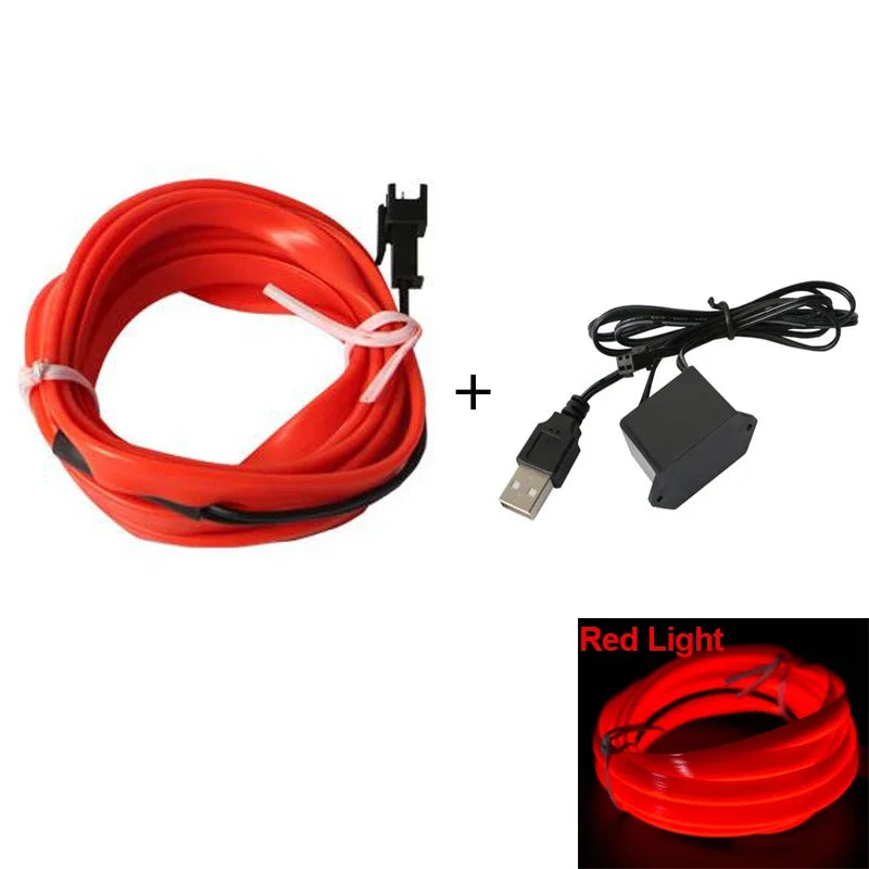 5m Car Interior Accessories Atmosphere Lamp Cold Light Line with USB DIY Decorative Dashboard Console Auto LED Ambient Lights