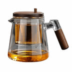 Creative Tea separation Glass Teapot Heat Resistant 650ML Lazy Kungfu Drip Teapot Tea Water Separation with Wooden Handle