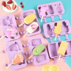 2pc Silicone Ice Cream Mold Popsicle Siamese Molds with Lid DIY Homemade Ice Lolly Mold Cartoon Cute  Handmade Kitchen Tools