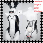 AniLV New Bunny Girl Series Leather Boysuit Unifrom Cosplay Women Zipper Hollow Mesh Rabbit Onesie Pajamas Outfits Costumes