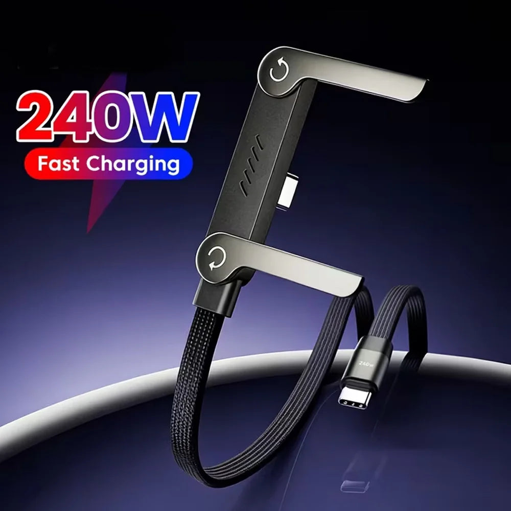 Braided Type-C Fast Charging Cable, Foldable Multi-function Stand Charging Wire, Universal Compatible with iPhone，iPad