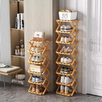 Folding Bamboo Shoe Rack, Multi-Layer Narrow Space Saving Storage Organizer No-Installation Required Shoe Shelf for Small Spaces