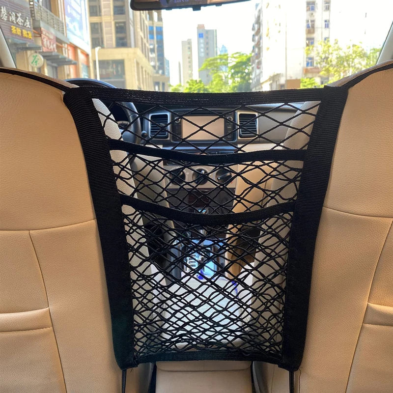 Car Storage Net Bag Between Seats Car Divider Pet Barrier Stretchable Elastic Mesh Bag Organizer Auto Accessories Main image
