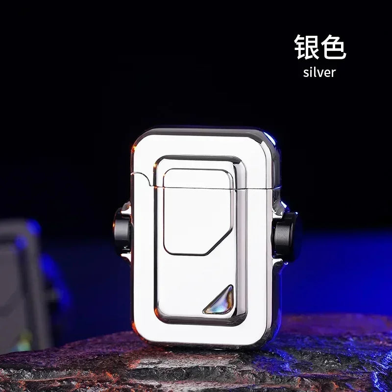 2024 Metal Mecha Gyro Windproof Red Flame Gas Lighter Natural Shell Decoration Roller Battery Ignition Electric Lighters Smoking