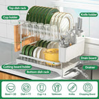 Home Household Under-Sink Organizer 2 Tier 360° Swivel Dish Drying Rack with Drainboard Utensil Holder No-Drill Metal