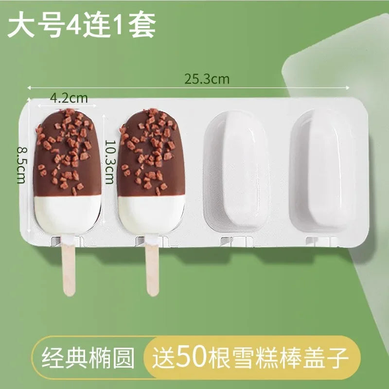 2pc Silicone Ice Cream Mold Popsicle Siamese Molds with Lid DIY Homemade Ice Lolly Mold Cartoon Cute  Handmade Kitchen Tools