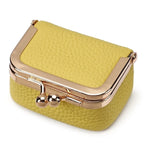 Wallet Genuine Leather Kiss Lock Coin Purse Solid Color Square Leather Jewelry Bag Multifunctional Mini Small Item Bag Earrings