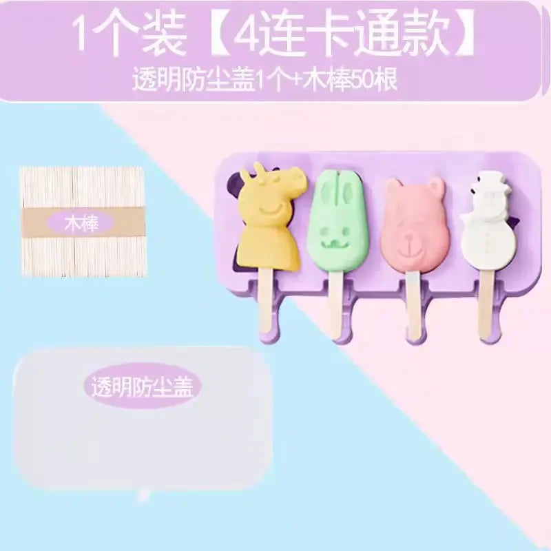 2pc Silicone Ice Cream Mold Popsicle Siamese Molds with Lid DIY Homemade Ice Lolly Mold Cartoon Cute  Handmade Kitchen Tools