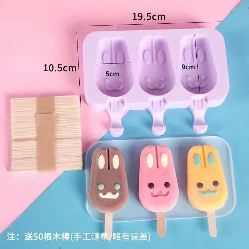 2pc Silicone Ice Cream Mold Popsicle Siamese Molds with Lid DIY Homemade Ice Lolly Mold Cartoon Cute  Handmade Kitchen Tools