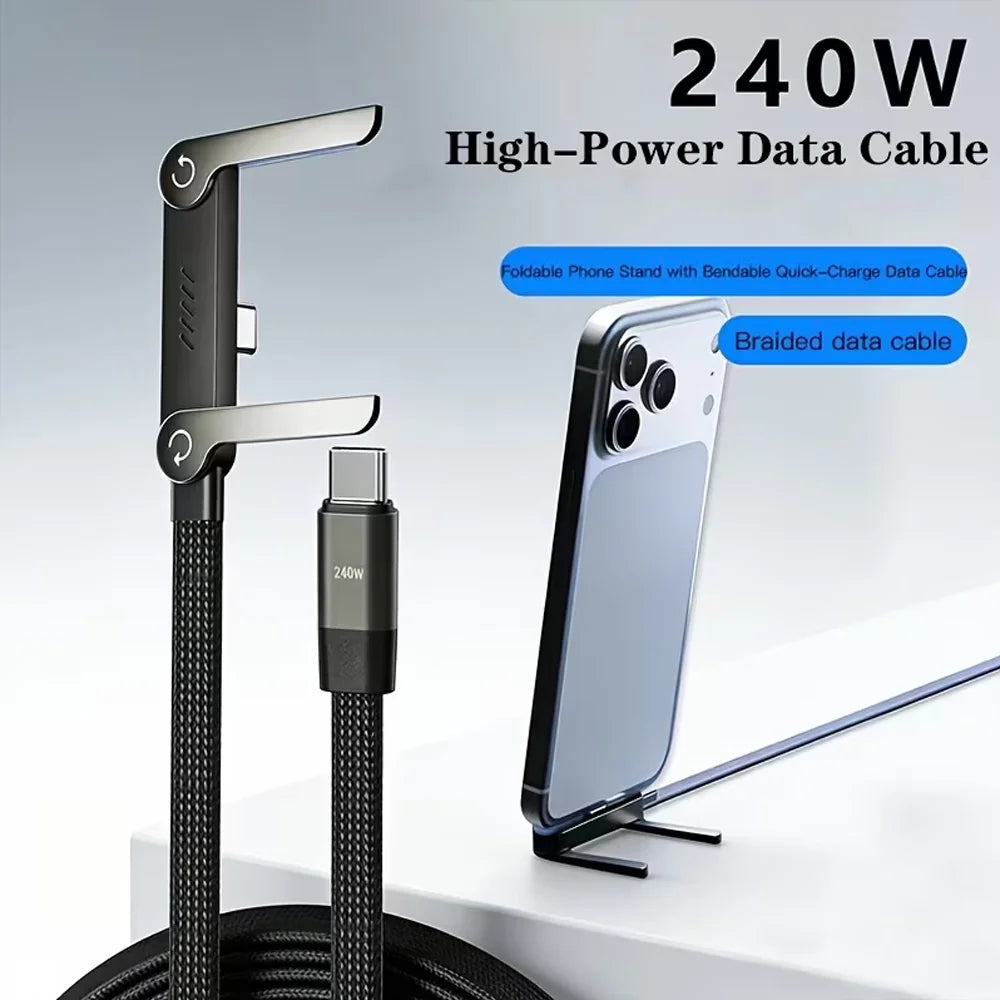 Braided Type-C Fast Charging Cable, Foldable Multi-function Stand Charging Wire, Universal Compatible with iPhone，iPad