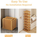 2-9 Tiers Bamboo Shoe Rack Without Installation Small Shoe Rack, Foldable Shoe Storage Rack, Shoe Organizer for Entryway