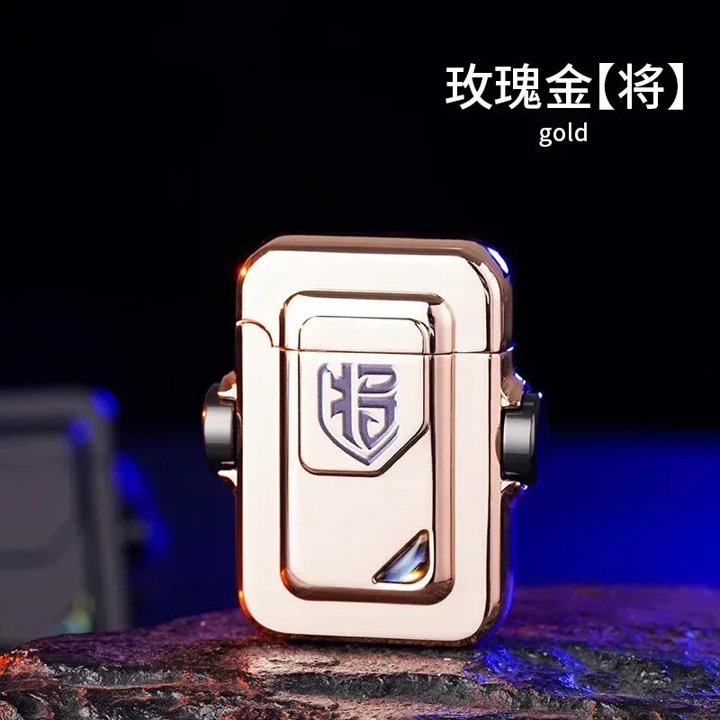 2024 Metal Mecha Gyro Windproof Red Flame Gas Lighter Natural Shell Decoration Roller Battery Ignition Electric Lighters Smoking