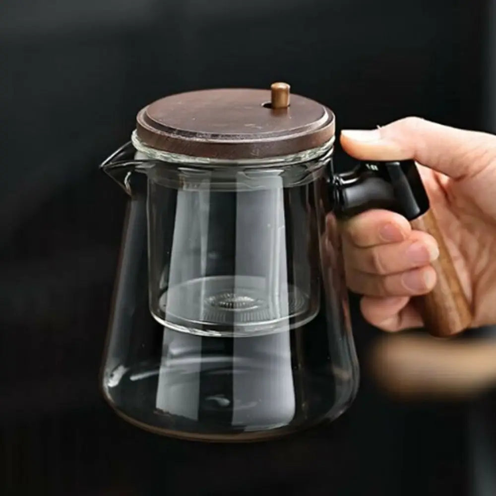 Creative Tea separation Glass Teapot Heat Resistant 650ML Lazy Kungfu Drip Teapot Tea Water Separation with Wooden Handle Secondary image