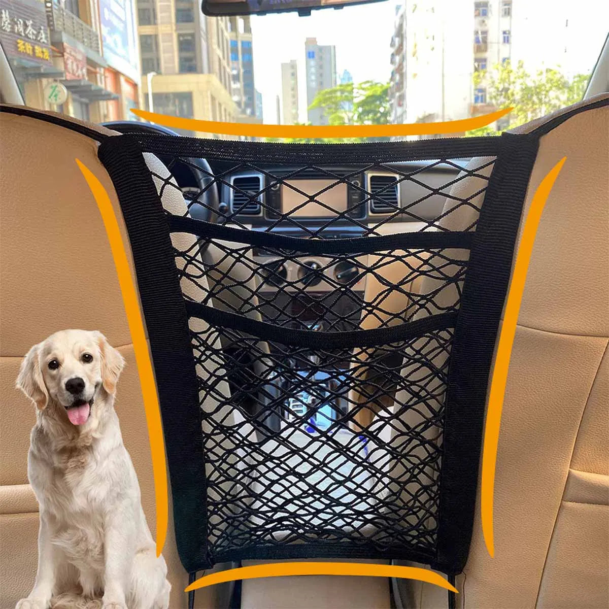 Pet Dog Rear Seat Car Fence Dog Isolation Protection Net Elastic Double Layer Storage Separation Net Pet Safety Rail Pet Suppliy Main image