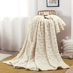 Ultra Soft Faux Rabbit Fur Throw Blanket Warm Plush Striped Blankets Conditioning Quilt Fluffy Throws for Couch Chair Sofa
