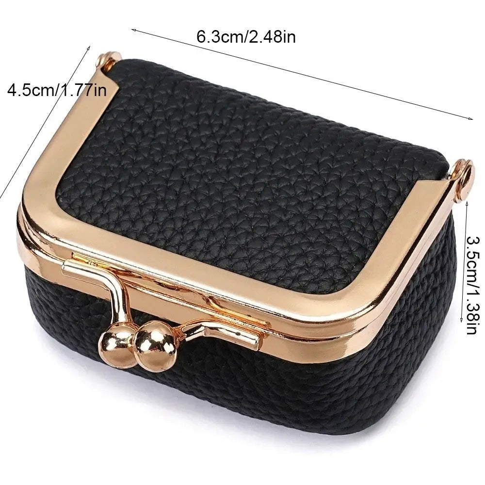 Wallet Genuine Leather Kiss Lock Coin Purse Solid Color Square Leather Jewelry Bag Multifunctional Mini Small Item Bag Earrings Main image