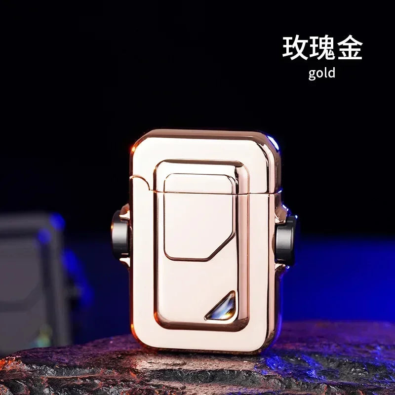 2024 Metal Mecha Gyro Windproof Red Flame Gas Lighter Natural Shell Decoration Roller Battery Ignition Electric Lighters Smoking