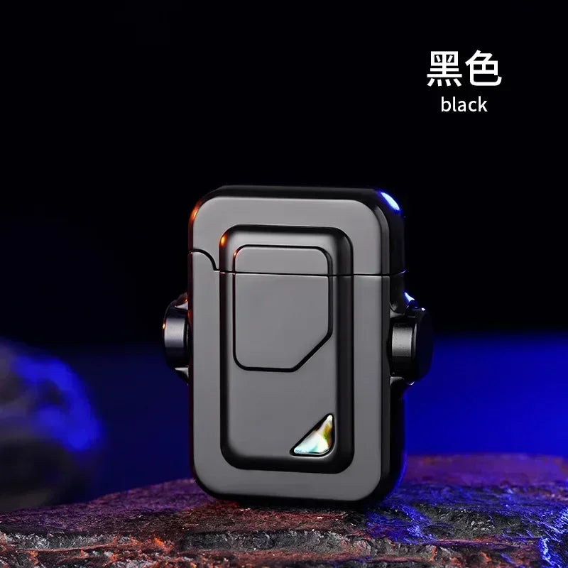 2024 Metal Mecha Gyro Windproof Red Flame Gas Lighter Natural Shell Decoration Roller Battery Ignition Electric Lighters Smoking