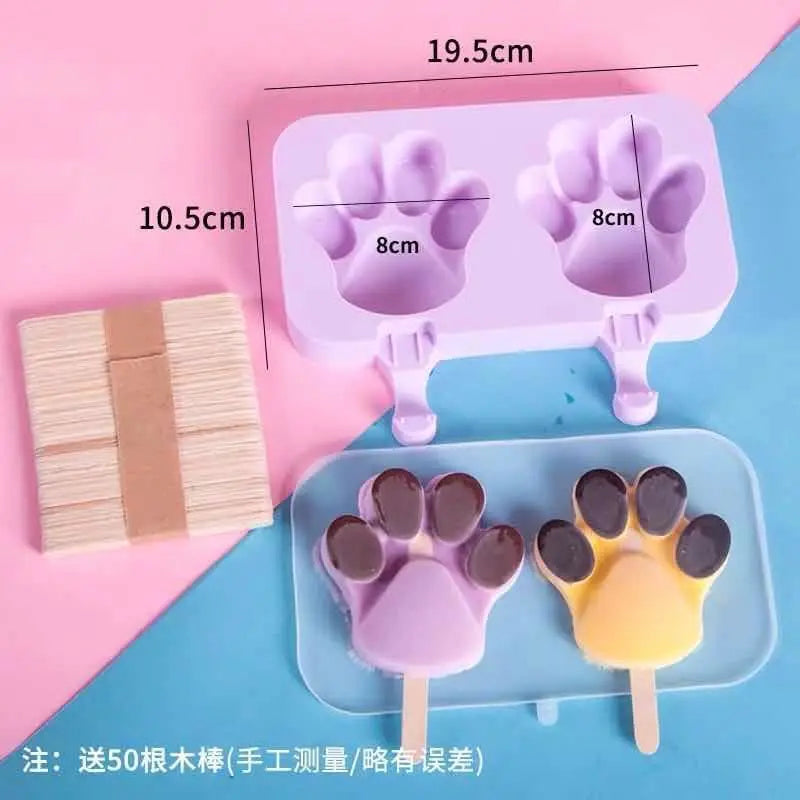 2pc Silicone Ice Cream Mold Popsicle Siamese Molds with Lid DIY Homemade Ice Lolly Mold Cartoon Cute  Handmade Kitchen Tools