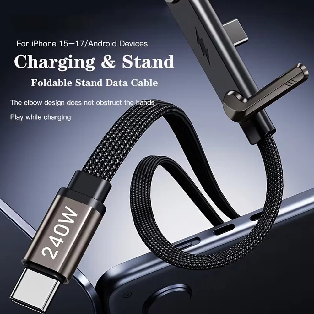 Braided Type-C Fast Charging Cable, Foldable Multi-function Stand Charging Wire, Universal Compatible with iPhone，iPad Secondary image