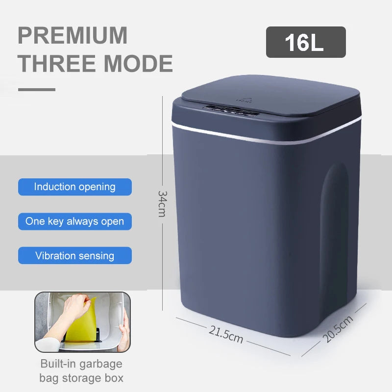 16L Smart Trash Can Dustbin Automatic Touch Bathroom Garbage Toilet Recycle Waste Bin Kitchen Sensor Basket for Rubbish Bucket