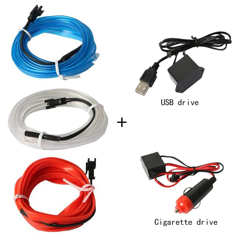 5m Car Interior Accessories Atmosphere Lamp Cold Light Line with USB DIY Decorative Dashboard Console Auto LED Ambient Lights