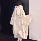 Kawaii Miffy Bunny Plush Hooded Sleepwear Thickened Velvet Fleece Women Cozy Home Wear Nightgown Outwear Thermal Capable Pajama
