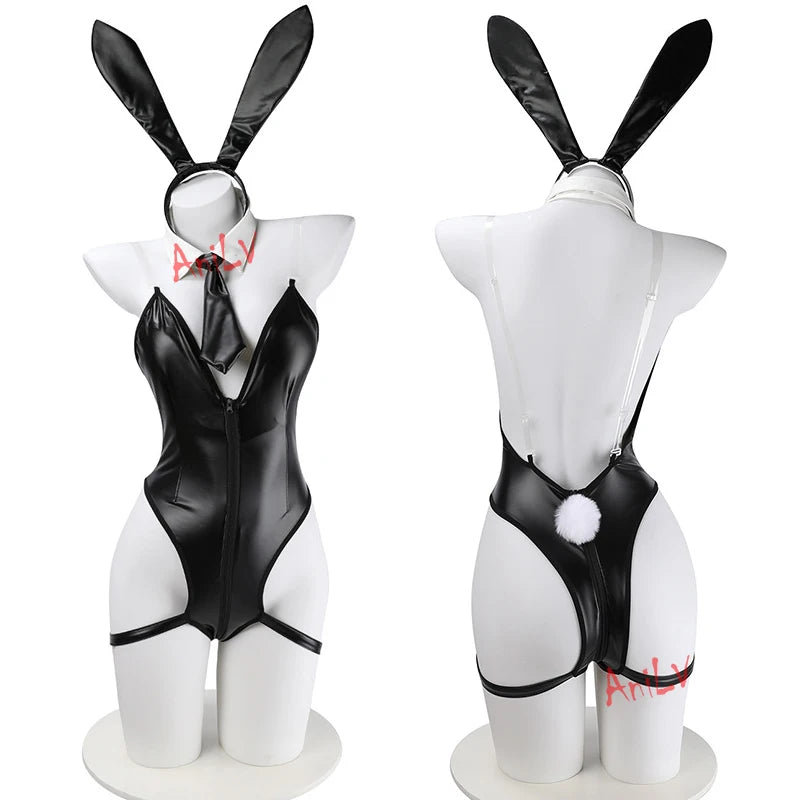 AniLV New Bunny Girl Series Leather Boysuit Unifrom Cosplay Women Zipper Hollow Mesh Rabbit Onesie Pajamas Outfits Costumes