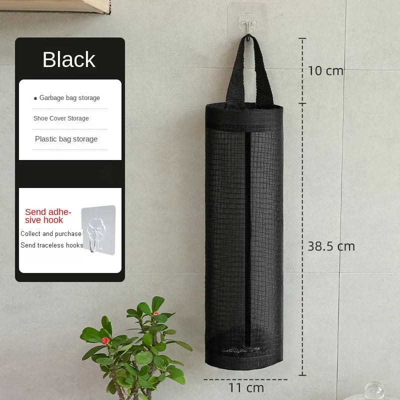 Kitchen storage miscellaneous bag storage wall mounted mesh plastic bag hanging reusable storage bag kitchen garbage organizer