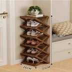 Folding Bamboo Shoe Rack, Multi-Layer Narrow Space Saving Storage Organizer No-Installation Required Shoe Shelf for Small Spaces