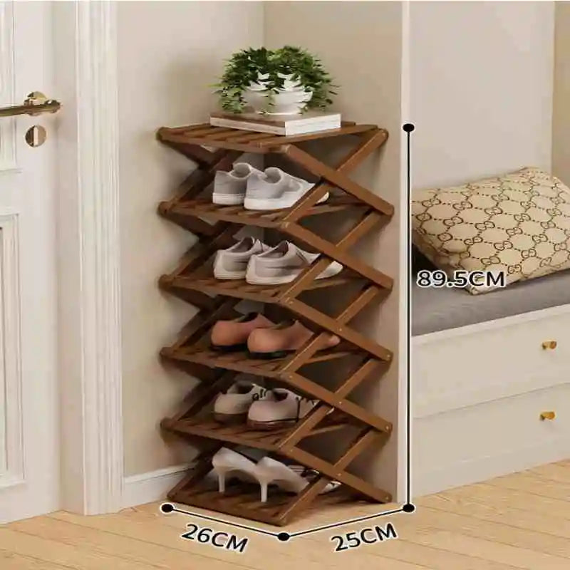 Folding Bamboo Shoe Rack, Multi-Layer Narrow Space Saving Storage Organizer No-Installation Required Shoe Shelf for Small Spaces