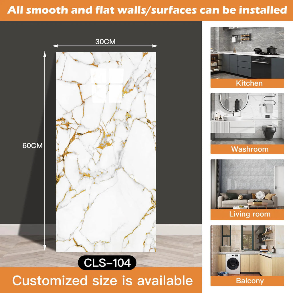 30x60/30cm Kitchen Self Adhesive Marble Tiles Wall Stickers Waterproof PVC Floor Tile Sticker Living Room Bathroom Decor
