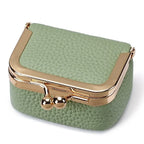 Wallet Genuine Leather Kiss Lock Coin Purse Solid Color Square Leather Jewelry Bag Multifunctional Mini Small Item Bag Earrings