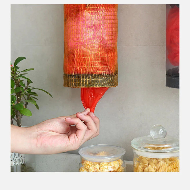 Kitchen storage miscellaneous bag storage wall mounted mesh plastic bag hanging reusable storage bag kitchen garbage organizer Secondary image