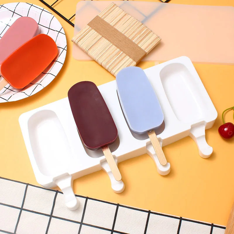 2pc Silicone Ice Cream Mold Popsicle Siamese Molds with Lid DIY Homemade Ice Lolly Mold Cartoon Cute  Handmade Kitchen Tools