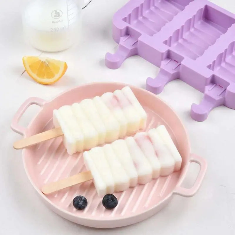 2pc Silicone Ice Cream Mold Popsicle Siamese Molds with Lid DIY Homemade Ice Lolly Mold Cartoon Cute  Handmade Kitchen Tools