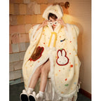 Kawaii Miffy Bunny Plush Hooded Sleepwear Thickened Velvet Fleece Women Cozy Home Wear Nightgown Outwear Thermal Capable Pajama