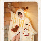 Kawaii Miffy Bunny Plush Hooded Sleepwear Thickened Velvet Fleece Women Cozy Home Wear Nightgown Outwear Thermal Capable Pajama