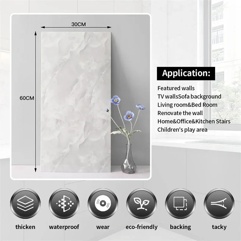30x60/30cm Kitchen Self Adhesive Marble Tiles Wall Stickers Waterproof PVC Floor Tile Sticker Living Room Bathroom Decor