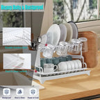 Home Household Under-Sink Organizer 2 Tier 360° Swivel Dish Drying Rack with Drainboard Utensil Holder No-Drill Metal