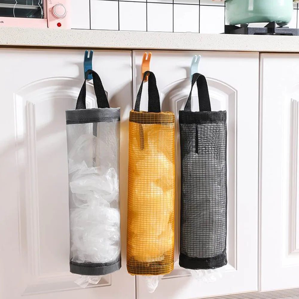 Kitchen storage miscellaneous bag storage wall mounted mesh plastic bag hanging reusable storage bag kitchen garbage organizer Main image