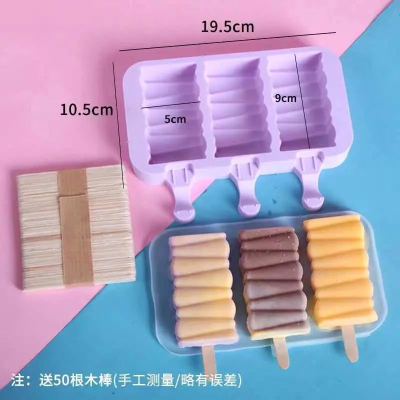 2pc Silicone Ice Cream Mold Popsicle Siamese Molds with Lid DIY Homemade Ice Lolly Mold Cartoon Cute  Handmade Kitchen Tools